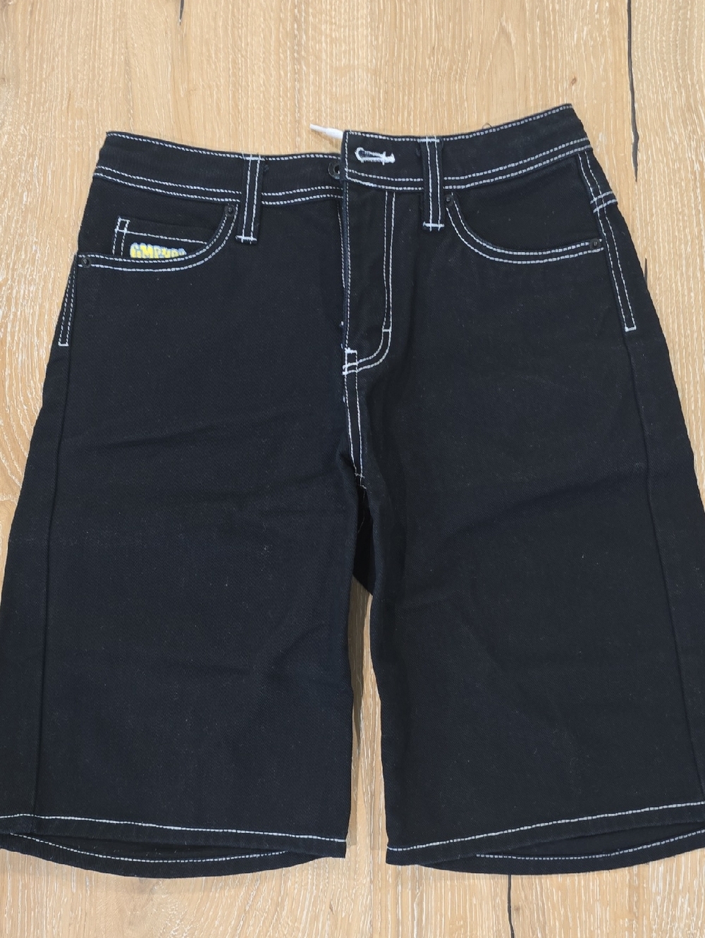 Empyre Black Shorts with Yellow & Blue Embroidered Logo
